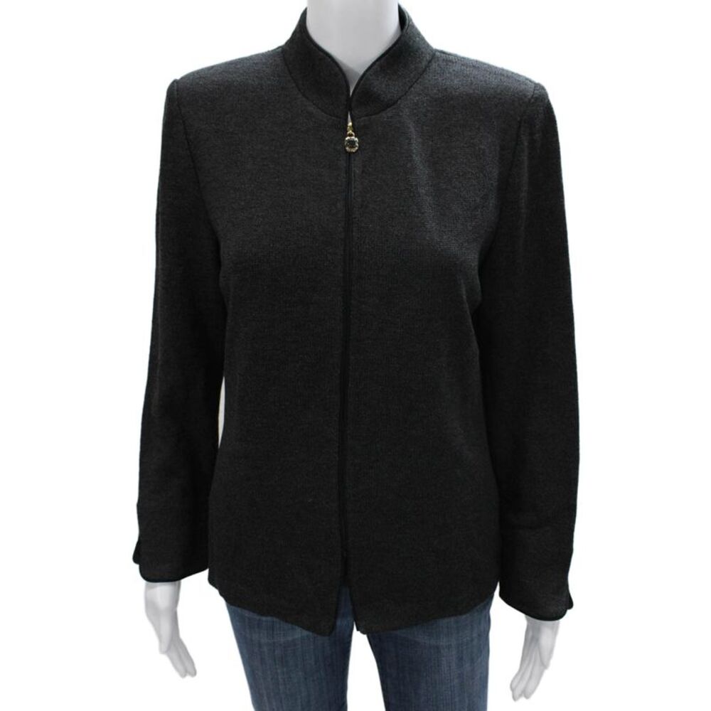 St. John Collection By Marie Gray Women Gray Wool Basic Jacket Zip Size 10